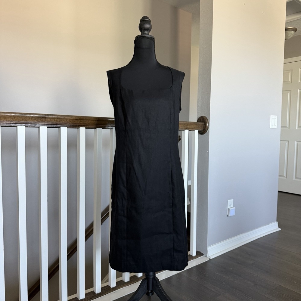 Ann Taylor NWT Linen Blend Sleeveless Sheath Dress Black 10 Minimalist Office